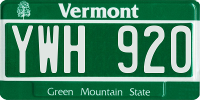 VT license plate YWH920