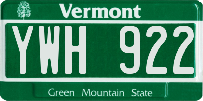 VT license plate YWH922