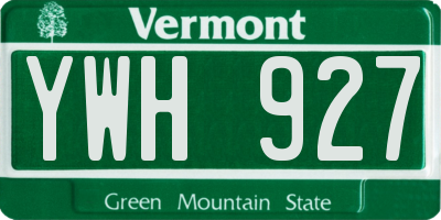 VT license plate YWH927