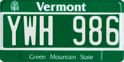 VT license plate YWH986
