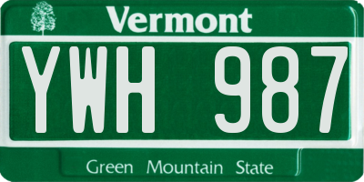 VT license plate YWH987