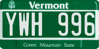 VT license plate YWH996