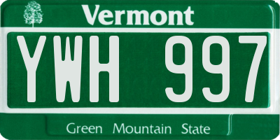 VT license plate YWH997