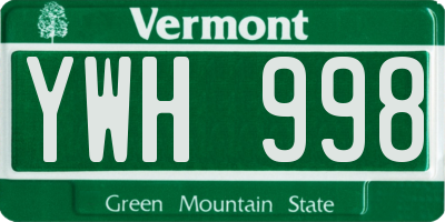 VT license plate YWH998