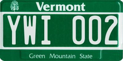 VT license plate YWI002