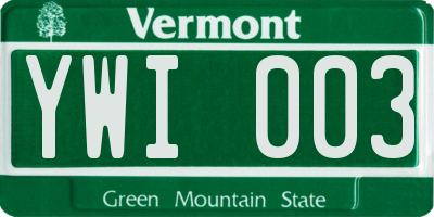 VT license plate YWI003