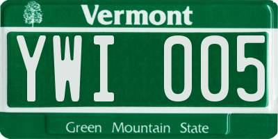 VT license plate YWI005