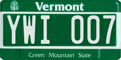 VT license plate YWI007