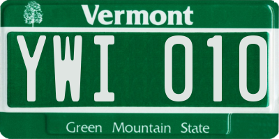 VT license plate YWI010