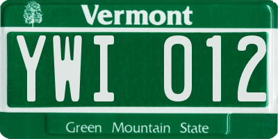 VT license plate YWI012