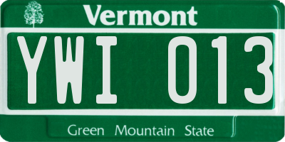 VT license plate YWI013