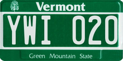 VT license plate YWI020