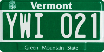 VT license plate YWI021