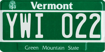 VT license plate YWI022