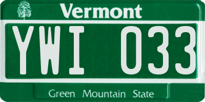 VT license plate YWI033