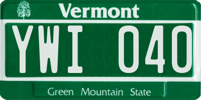 VT license plate YWI040