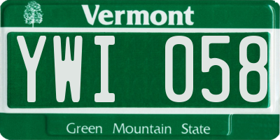 VT license plate YWI058