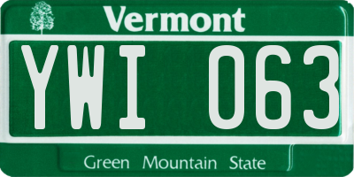 VT license plate YWI063