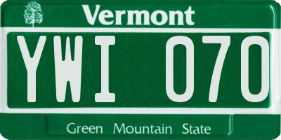 VT license plate YWI070