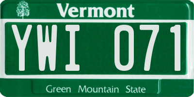 VT license plate YWI071