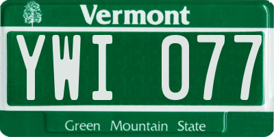 VT license plate YWI077