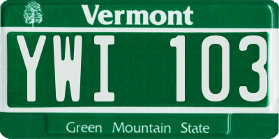 VT license plate YWI103