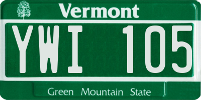 VT license plate YWI105