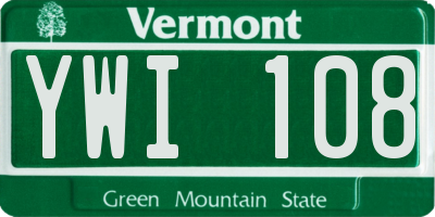 VT license plate YWI108