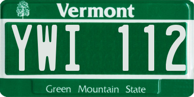 VT license plate YWI112