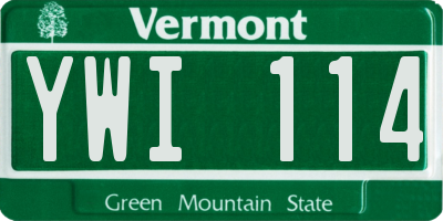 VT license plate YWI114