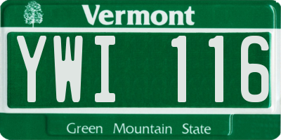 VT license plate YWI116