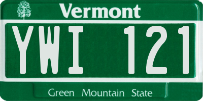 VT license plate YWI121
