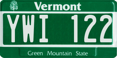 VT license plate YWI122