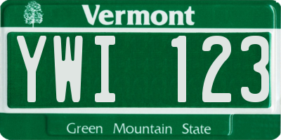 VT license plate YWI123