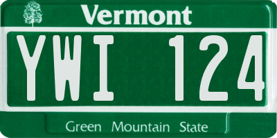 VT license plate YWI124