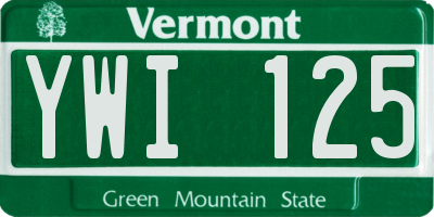 VT license plate YWI125