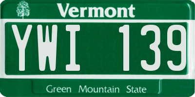 VT license plate YWI139