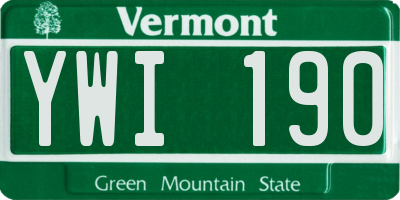 VT license plate YWI190