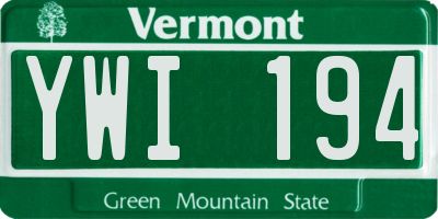 VT license plate YWI194