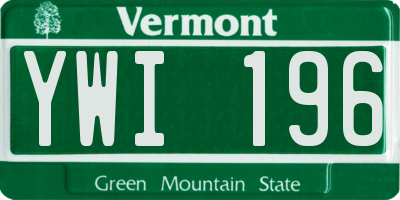 VT license plate YWI196