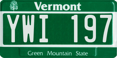 VT license plate YWI197