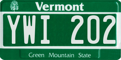 VT license plate YWI202