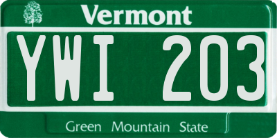 VT license plate YWI203