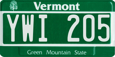 VT license plate YWI205