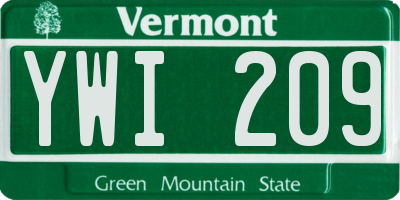 VT license plate YWI209