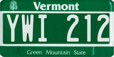 VT license plate YWI212
