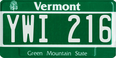 VT license plate YWI216
