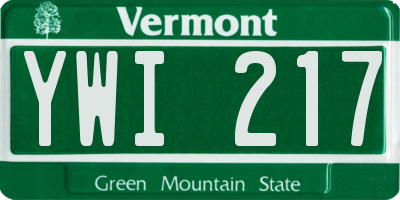 VT license plate YWI217