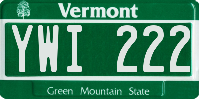 VT license plate YWI222