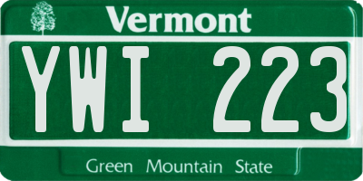 VT license plate YWI223